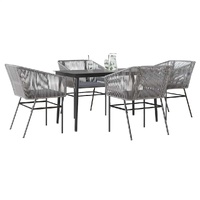 5 Piece Garden Dining Set with Cushions Grey Poly Rattan Glass