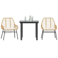 3 Piece Garden Dining Set with Cushions Brown Poly Rattan Glass