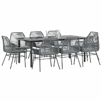 9 Piece Garden Dining Set with Cushions Grey Poly Rattan Glass