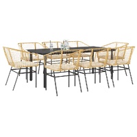 9 Piece Garden Dining Set with Cushions Brown Poly Rattan Glass
