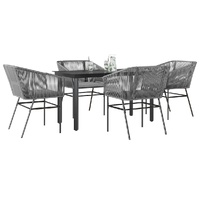 5 Piece Garden Dining Set with Cushions Grey Poly Rattan Glass