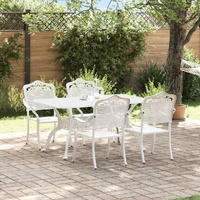 5 Piece Garden Dining Set White Cast Aluminium