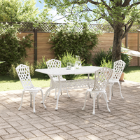 5 Piece Garden Dining Set in White Cast Aluminium