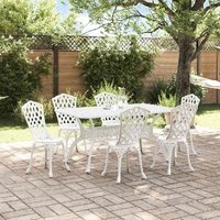 7 Piece Garden Dining Set White Cast Aluminium