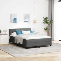 Box Spring Bed Dark Grey and White 152 x 203 cm Fabric