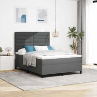 Box Spring Bed Dark Grey and White 137 x 190 cm Fabric