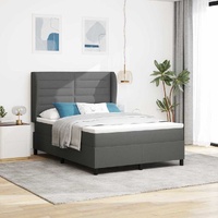 Box Spring Bed Dark Grey and White 152 x 203 cm Fabric