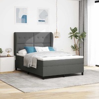 Box Spring Bed Dark Grey and White 137 x 190 cm Fabric