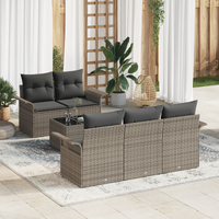 6 Piece Garden Sofa Set with Cushions Grey Poly Rattan