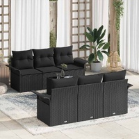 7 Piece Garden Sofa Set with Cushions Black Poly Rattan