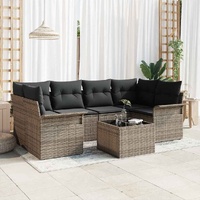 7 Piece Garden Sofa Set with Cushions Grey Poly Rattan