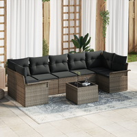8 Piece Garden Sofa Set with Cushions Grey Poly Rattan