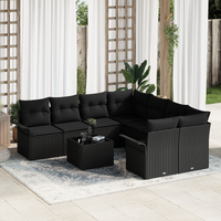 9 Piece Garden Sofa Set with Cushions Black Poly Rattan