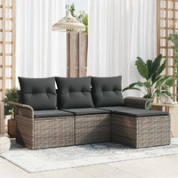 4 Piece Garden Sofa Set with Cushions Grey Poly Rattan