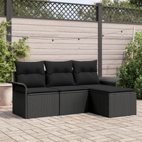 4 Piece Garden Sofa Set with Cushions Black Poly Rattan