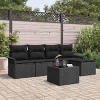 6 Piece Garden Sofa Set with Cushions Black Poly Rattan