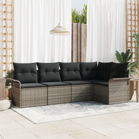 5 Piece Garden Sofa Set with Cushions Grey Poly Rattan