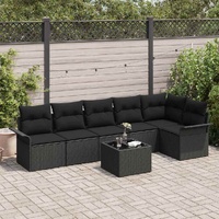 7 Piece Garden Sofa Set with Cushions, Beige Poly Rattan