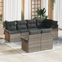7 Piece Garden Sofa Set with Cushions - Grey Poly Rattan
