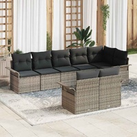 8 Piece Garden Sofa Set with Cushions Grey Poly Rattan