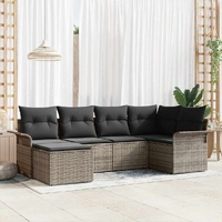 6 Piece Garden Sofa Set with Cushions Grey Poly Rattan
