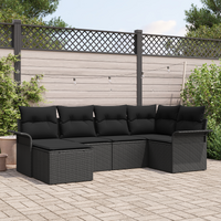 6 Piece Garden Sofa Set with Cushions Black Poly Rattan
