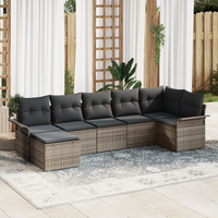7 Piece Garden Sofa Set with Cushions Grey Poly Rattan