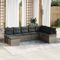 8 Piece Garden Sofa Set with Cushions Grey Poly Rattan