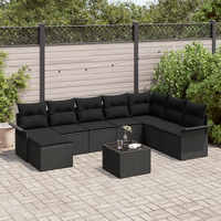 9 Piece Garden Sofa Set with Cushions Black Poly Rattan