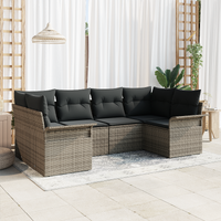6 Piece Garden Sofa Set with Cushions Grey Poly Rattan