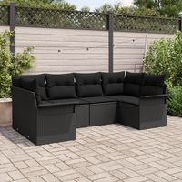 6 Piece Garden Sofa Set with Cushions Black Poly Rattan