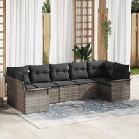 7 Piece Garden Sofa Set with Cushions Grey Poly Rattan