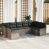 9 Piece Garden Sofa Set with Cushions Grey Poly Rattan