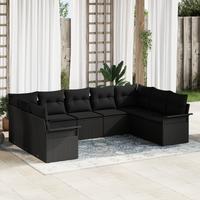 9 Piece Garden Sofa Set with Cushions Black Poly Rattan