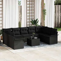 10 Piece Garden Sofa Set with Cushions Beige Poly Rattan