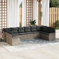 10 Piece Garden Sofa Set with Cushions Grey Poly Rattan