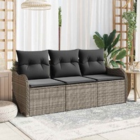 3 Piece Garden Sofa Set with Cushions Grey Poly Rattan