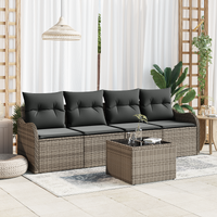 5 Piece Garden Sofa Set with Cushions Grey Poly Rattan