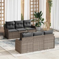 7 Piece Garden Sofa Set with Cushions Grey Poly Rattan
