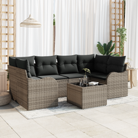 7 Piece Garden Sofa Set with Cushions Grey Poly Rattan