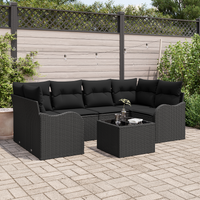 7 Piece Garden Sofa Set with Cushions Black Poly Rattan