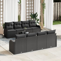 9 Piece Garden Sofa Set with Cushions Black Poly Rattan