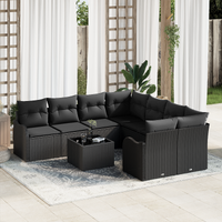 9 Piece Garden Sofa Set with Cushions Black Poly Rattan