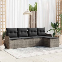 5 Piece Garden Sofa Set with Cushions Grey Poly Rattan