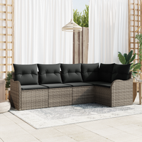 5 Piece Garden Sofa Set with Cushions Grey Poly Rattan