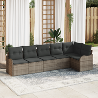 6 Piece Garden Sofa Set with Cushions Grey Poly Rattan