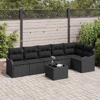 7 Piece Garden Sofa Set with Cushions Beige Poly Rattan
