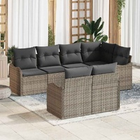 7 Piece Garden Sofa Set with Cushions Grey Poly Rattan