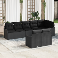 8 Piece Garden Sofa Set with Cushions Black Poly Rattan