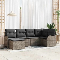6 Piece Garden Sofa Set with Cushions Grey Poly Rattan